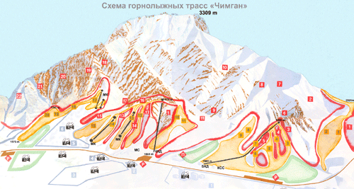Схема горнолыжных трасс Чимган